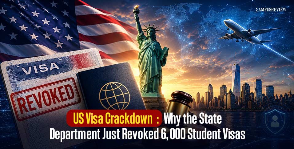 Infographic chart displaying the breakdown of the 6,000 student visas revoked by the US State Department based on law violations and overstays.