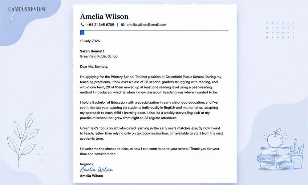 Teacher Role Cover Letter Example