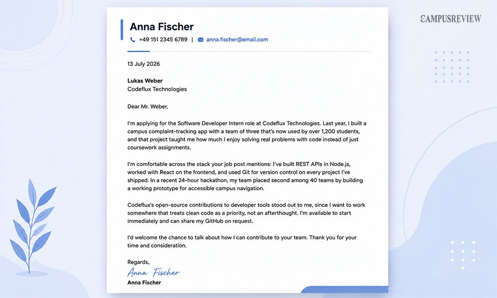 IT Role Cover Letter Example